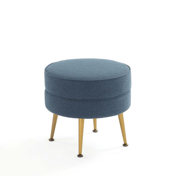 English Elm Bailey Upholstered Accent Ottoman In Blue – Stylish Modern Design With Gold Legs For Versatile Use B365P397874