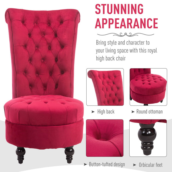 English Elm HOMCOM Velvet Chesterfield High Back Accent Chair, Tufted Armless Design, Plush Foam Seat, Crimson Elegance W2225P229639