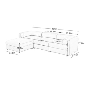 English Elm Elegant White Chenille Sectional Sofa With Storage, Ergonomic Design & Modular Style For Modern Living W714S01038
