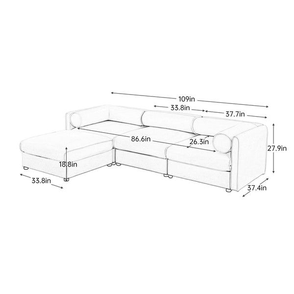 English Elm Elegant White Chenille Sectional Sofa With Storage, Ergonomic Design & Modular Style For Modern Living W714S01038