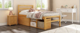 English Elm Twin Size Wood Platform Bed With Removable Storage Shelves, Built-In Two Storage Drawers For Added Convenience, Natural