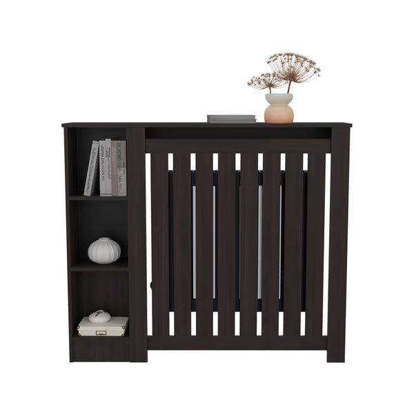 English Elm Radiator Joseph Slatted Cover with 3 Shelves — Walnut Decorative Heater Cabinet, Space-Saving Display B200P362056