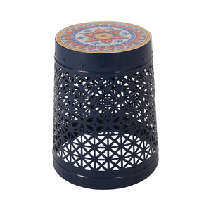 English Elm Christopher Knight Home® - CRANBROOK Side Table with Lace-Cut Powder-Coated Metal Frame and Tile Mosaic Top for Patio Elegance Dark Blue 70510.00DBLU
