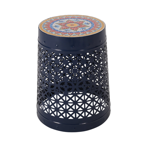 English Elm Christopher Knight Home® - CRANBROOK Side Table with Lace-Cut Powder-Coated Metal Frame and Tile Mosaic Top for Patio Elegance Dark Blue 70510.00DBLU