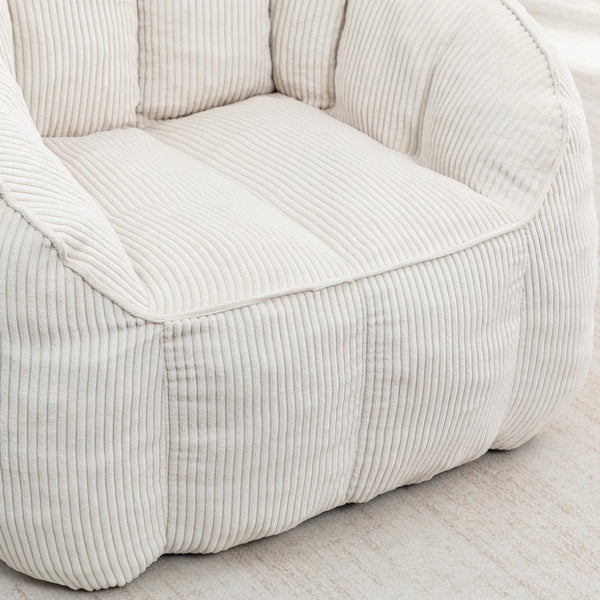 English Elm Giant Corduroy Bean Bag with Armrests Shredded Foam Lounge Chair for Living Room Beige W2200P442622