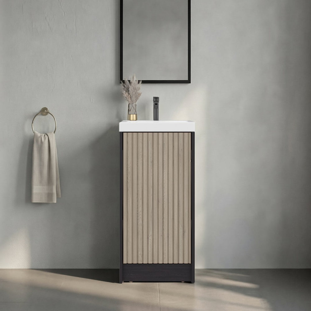 English Elm Cary Freestanding Bathroom Cabinet with Single Door and Shelves in Wengue Finish B097P474283