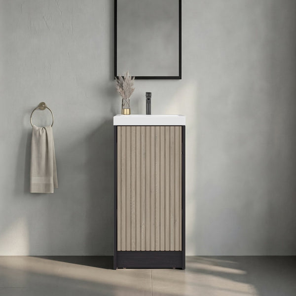 English Elm Cary Freestanding Bathroom Cabinet with Single Door and Shelves in Wengue Finish B097P474283