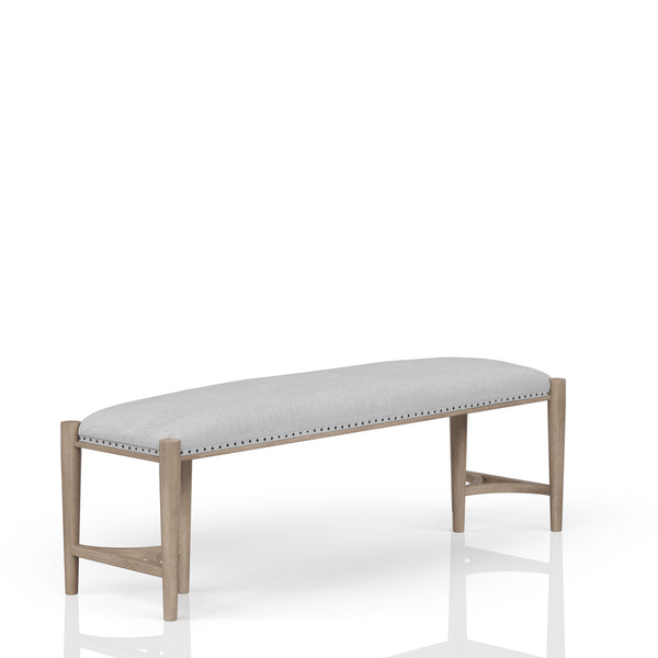 English Elm Sand Sand Upholstered Bench with Nailhead Trim, Solid Wood Frame, Triad Bases, Polyester Seat Cushion B2699P266482