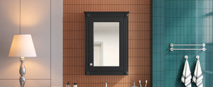 English Elm 20" Medicine Cabinet with Mirror — Space-Saving Wall-Mounted Bathroom Storage with Adjustable Shelf, Modern Carved Design Black N710P317680B