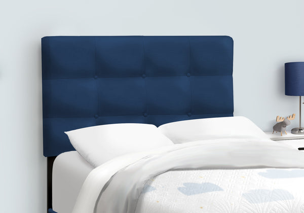 English Elm Bed, Navy Blue Velvet Twin Platform Bed Frame with Tufted Headboard, Sturdy Wood Slats, Chic Transitional Design B2710P219516