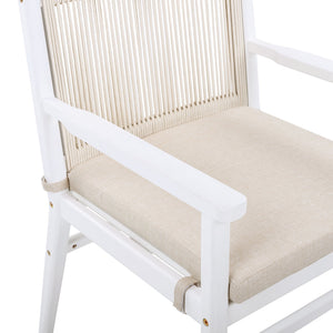 English Elm Christopher Knight Home® - Outdoor Acacia Wood Dining Chairs Set of 2 with Woven Rope Back, Waterproof Cushions, 400lb Capacity Beige+White N779P224995W