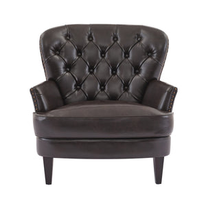 English Elm Christopher Knight Home® - Mirod Vintage Upholstered Lounge Chair with Tufted Back and Nailhead Trim, Solid Wood Legs, Cozy Comfort Dark Brown N760P253374B
