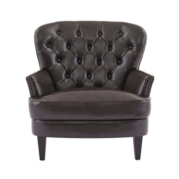 English Elm Christopher Knight Home® - Mirod Vintage Upholstered Lounge Chair with Tufted Back and Nailhead Trim, Solid Wood Legs, Cozy Comfort Dark Brown N760P253374B