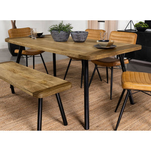 English Elm Governess Natural Mango Rectangular Dining Table with Two-Tone Sheesham Top & Black Splayed Legs — Rustic Mid-Century Charm B062P358312