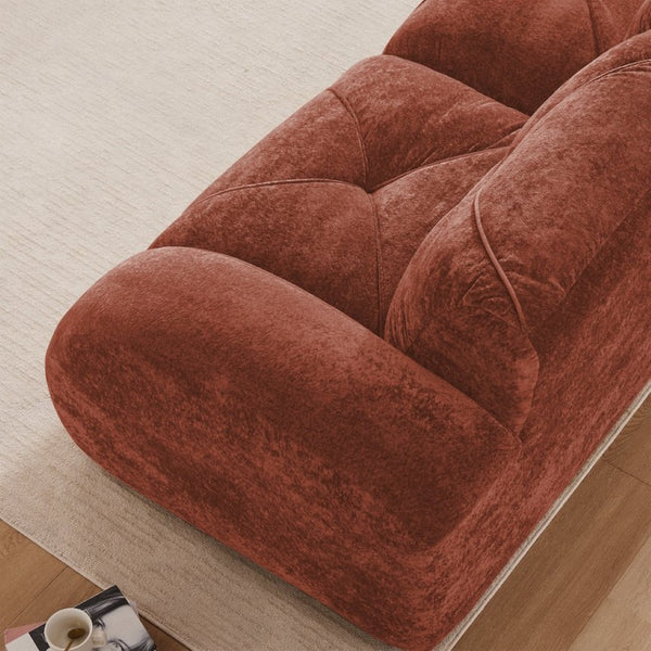 English Elm L-shaped Modular Velvet Sectional Tufted Cloud Sofa with Ottoman for Living Room Red+Brown W714S01610