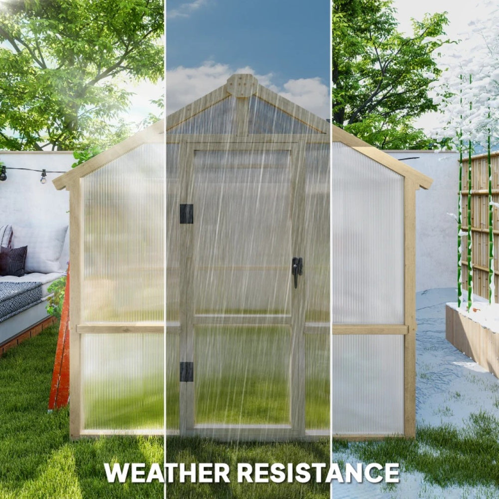 English Elm Modern Fir Wood Walk-in Greenhouse with Polycarbonate Panels for Year-round Growing T3971S00191