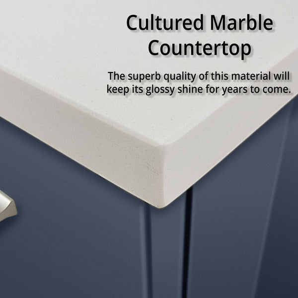 English Elm Navy Blue Single Bath Vanity Set With Cultured Marble Top, Mirror & Chrome Faucet - Compact Style! B2731S01300