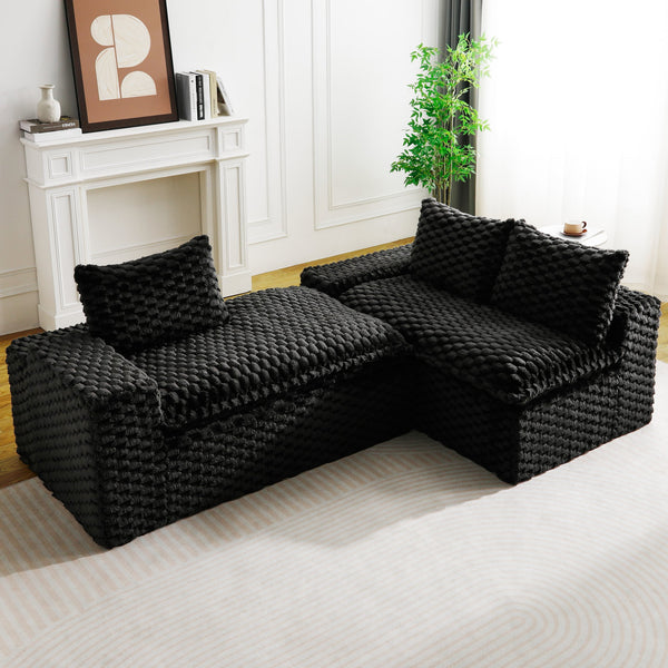 English Elm Black Turtle Velvet Sofa: Luxurious Convertible Twin-Seat With Chaise For Stylish Comfort & Versatility W3371S00032