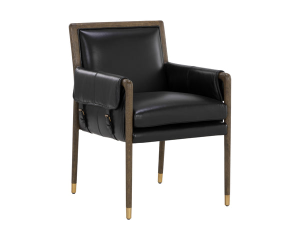 Sunpan Mauti Dining Armchair: Vintage-Inspired Design with Rustic Charm and Handcrafted Leather Elegance Distressed Brown / Cortina Black Leather