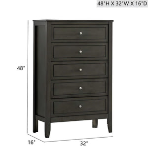 English Elm Daniel Assembled 5-Drawer Chest with English Dovetail Drawers, Metal Hardware & Solid Wood Frame Gray 51 L x 34 W x 18 H B078P400742