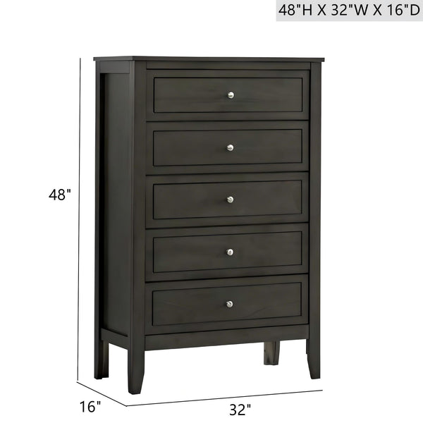 English Elm Daniel Assembled 5-Drawer Chest with English Dovetail Drawers, Metal Hardware & Solid Wood Frame Gray 51 L x 34 W x 18 H B078P400742
