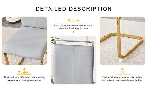 English Elm Table Elegance: 71"X35.4" Clear Glass Dining Set With 8 Light Gray Pu Chairs & Golden Legs W1151S02366-GIGA