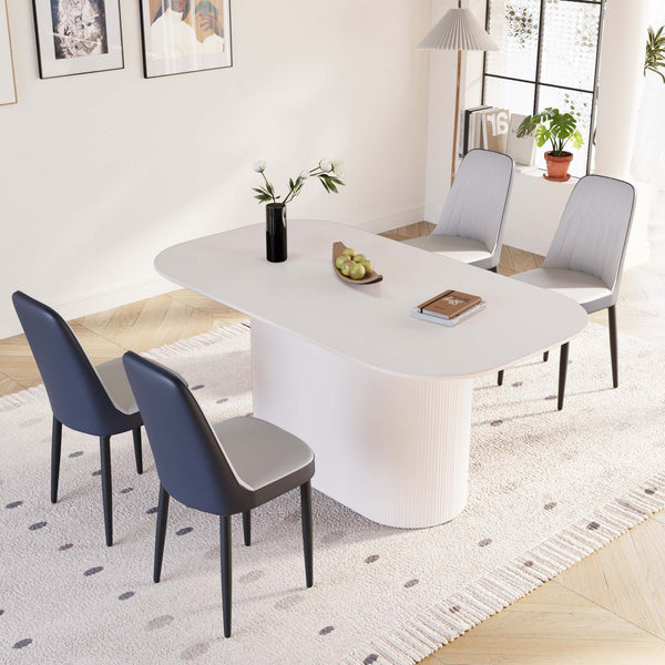 English Elm 63" Modern Cream Mdf Dining Table Set With 4 Blue Pu Chairs, Sturdy Design, Easy Assembly & Comfort! W2189S00694