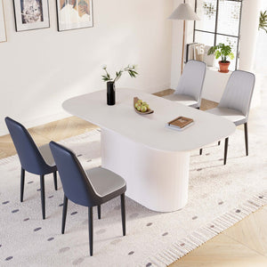 English Elm 63 Inch Mdf Cream Dining Set with Pu Cushioned Chairs and Black Metal Legs Seats 4 Blue+Cream W2189S00871