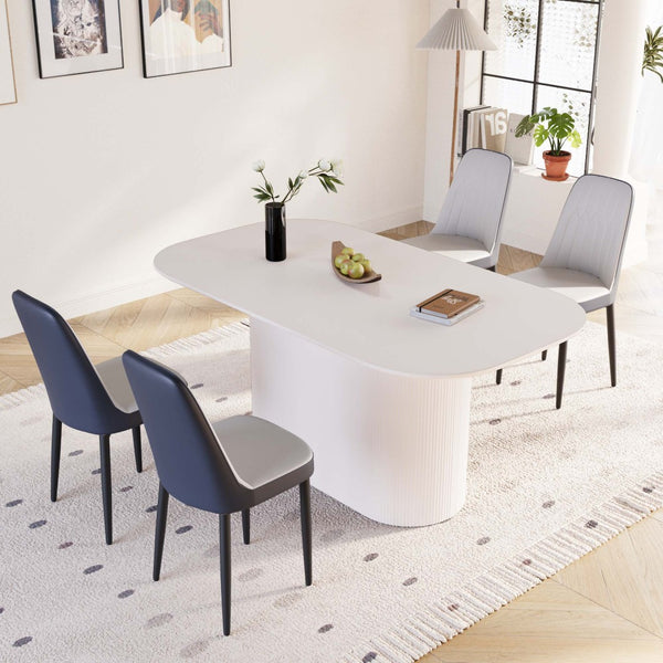 English Elm 63 Inch Mdf Cream Dining Set with Pu Cushioned Chairs and Black Metal Legs Seats 4 Blue+Cream W2189S00871