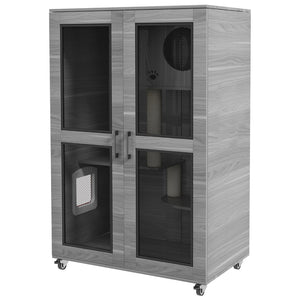 English Elm Pawhut Indoor Cat Enclosure Catio Villa with Scratching Posts Oak Furniture Style W2225P229157