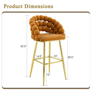 English Elm Set of 2 Sculptural Bubble Back Velvet Barstools with Glamorous Electroplated Legs Gold,Orange W3875P370838
