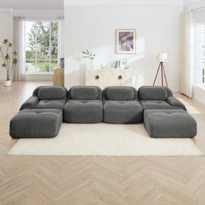 English Elm U-shaped Modular Sectional Sofa Corduroy Upholstered Ergonomic Curved Living Room Seating Grey W714S01272