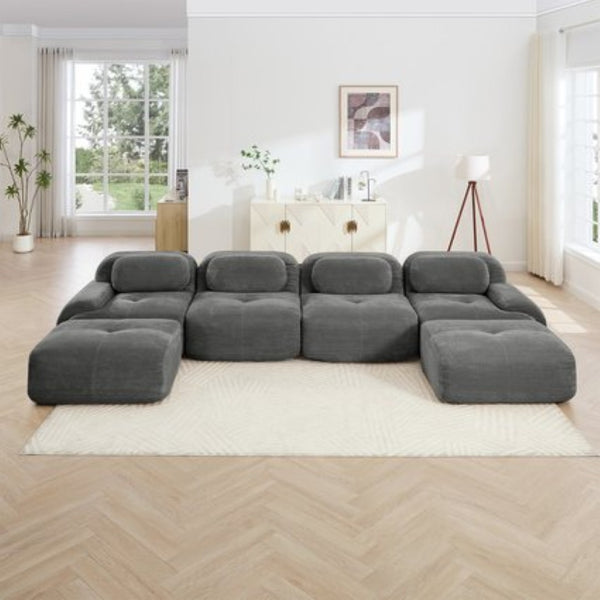 English Elm U-shaped Modular Sectional Sofa Corduroy Upholstered Ergonomic Curved Living Room Seating Grey W714S01272