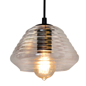 English Elm Torus Industrial Triangle Pendant with Ribbed Clear Glass Shade by LumiSource — Edison Bulb Included, 60" Cord B202P224176