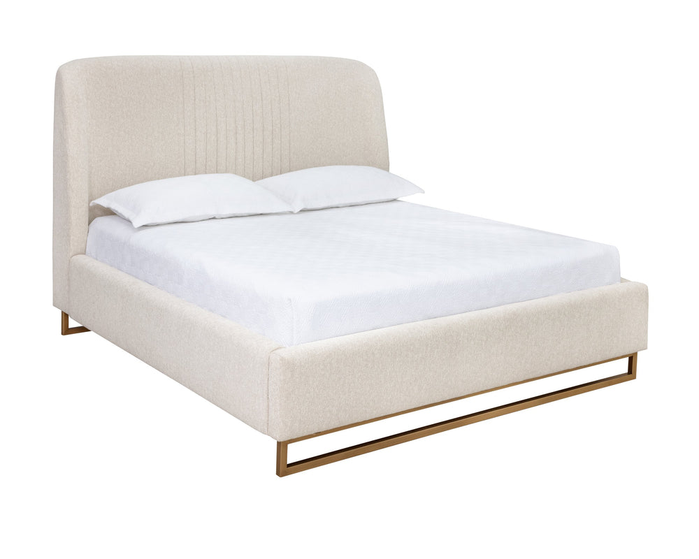 Sunpan Nevin Platform Bed - Modern Comfort with Elegant Ruching and Antique Brass Legs for Stylish Spaces King