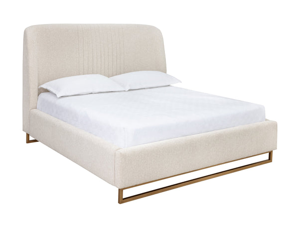 Sunpan Nevin Platform Bed - Modern Comfort with Elegant Ruching and Antique Brass Legs for Stylish Spaces King