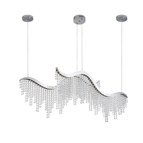 English Elm 36-inch K9 Crystal Wave Chandelier Chrome Led Fixture for Dining Room or Entryway W2312P415979