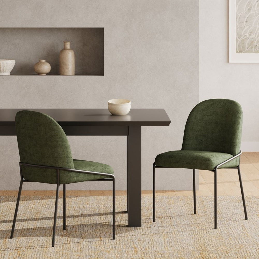 English Elm Modern Curved High Back Dining Chairs with Bronze Iron Frame Linen Upholstery Set of 2 N762P288935F