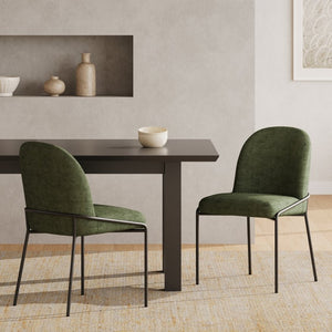 English Elm Modern Curved High Back Dining Chairs with Bronze Iron Frame Linen Upholstery Set of 2 N762P288935F