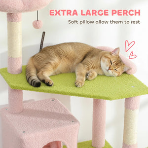 English Elm Large Floral Cat Tree 74 Inch Teddy Fleece Multi Level Tower with Sisal Scratching Posts T3971P412966