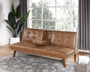 English Elm Upholstered Tufted Convertible Sofa with Cup Holders and Solid Wood Legs B2748P452547