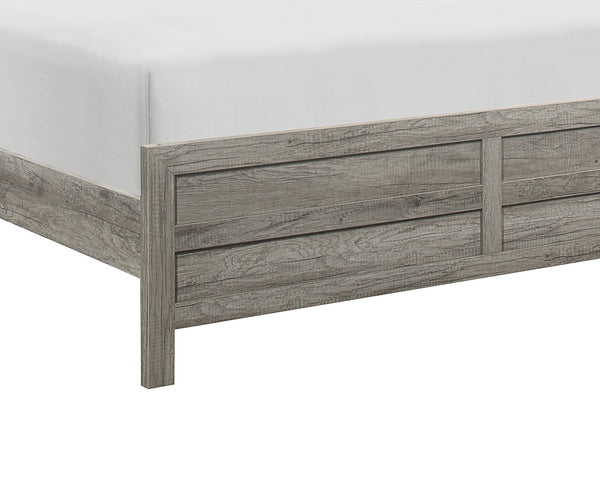 English Elm Weathered Gray Queen Bed with Rustic Faux Wood Veneer Headboard, Modern Transitional Design - Durable Finish B011S01107