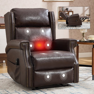 English Elm Emon's Overstuffed Chenille Power Lift Recliner with Massage Heat and Charging Ports Antique Brown W1803S00092