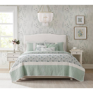 English Elm 6 Madison Park Dawn Cotton Percale Reversible Quilt Set with Paisley Pintuck, Lace Trim, Pillows, Full/Queen Aqua 17.72 L x 22.83 W x 7.09 H B035129023