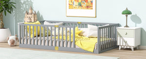 English Elm Twin Floor Bed Solid Rubber Wood with Tall Safety Railings for Toddler Sleep Grey W504P287642