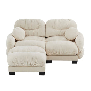 English Elm Pleated Chenille Sectional Sofa with Ottoman Ergonomic Foam Curved Armrests Living Room Beige W5656S00038