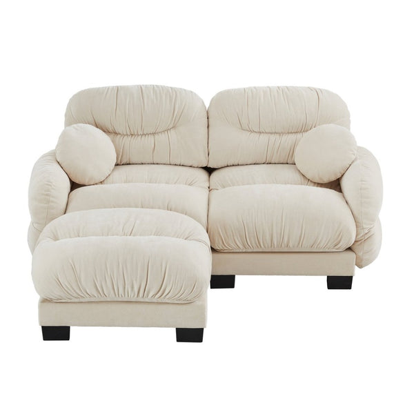 English Elm Pleated Chenille Sectional Sofa with Ottoman Ergonomic Foam Curved Armrests Living Room Beige W5656S00038