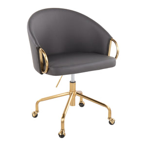English Elm Claire Gold Faux Leather Task Chair — Glam Contemporary Swivel with Padded Back, Adjustable Height, Casters B202P223892