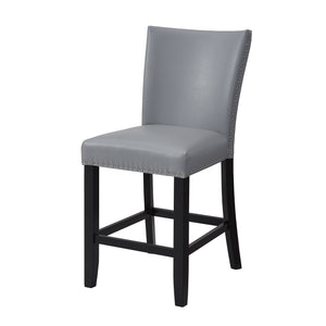 English Elm 2pc Counter Height Upholstered PU Chairs with Chrome Nailhead Trim and Footrest, Stylish Pub Seating Gray 43 L x 21.25 W x 15.25 H B011P286894