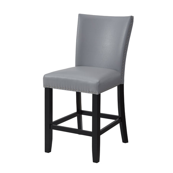 English Elm 2pc Counter Height Upholstered PU Chairs with Chrome Nailhead Trim and Footrest, Stylish Pub Seating Gray 43 L x 21.25 W x 15.25 H B011P286894